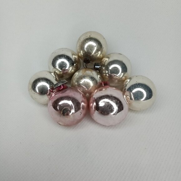 MCM Christmas Ornament Set Of 8 Feather Tree Silver Pink Glass Shiny Brite 1950s - Picture 2 of 7